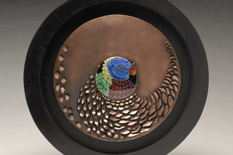 artwork, plate with wood, copper