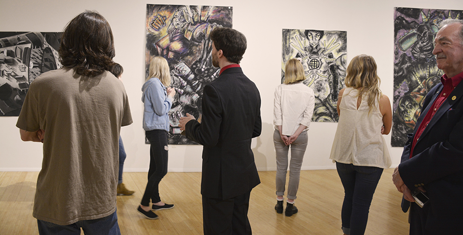 students gather in the Atrium Gallery