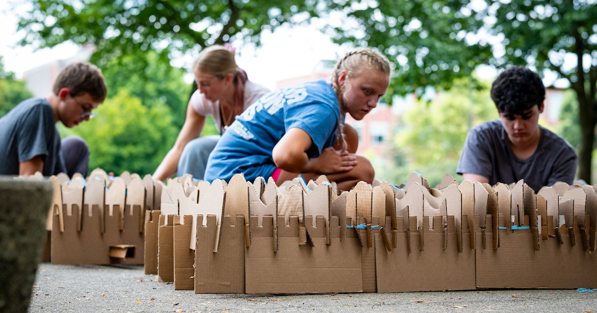 Designworks High School Workshop outdoor project with cardboard