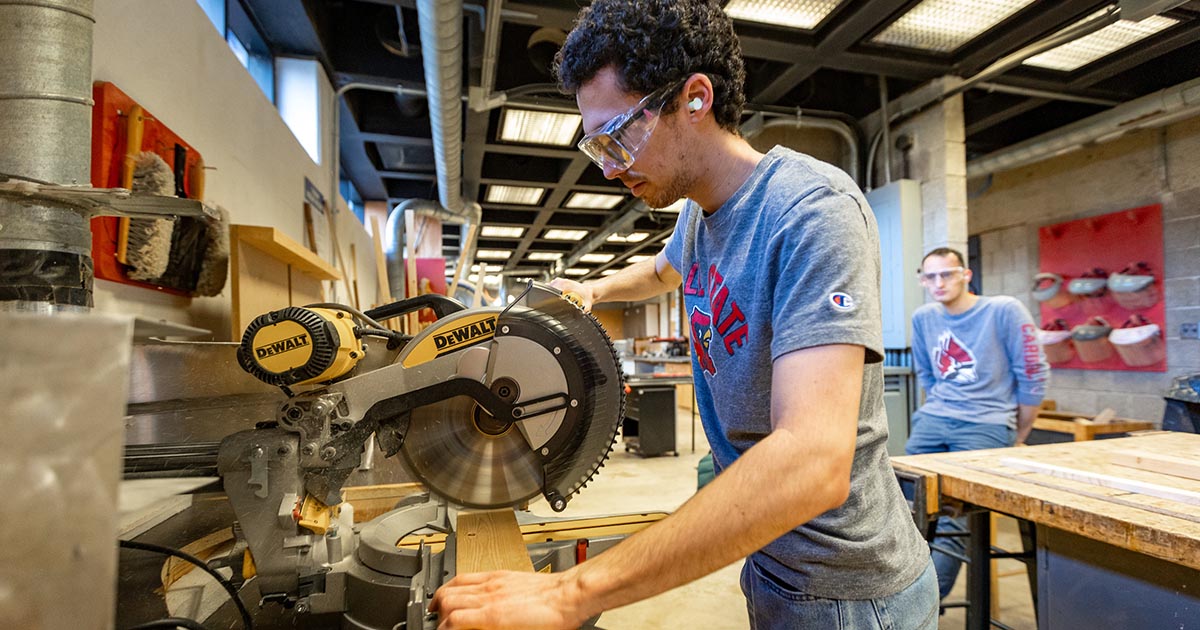 student in woodshop