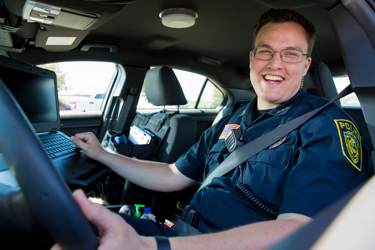 Ball State criminal justice graduate in uniform as police officer