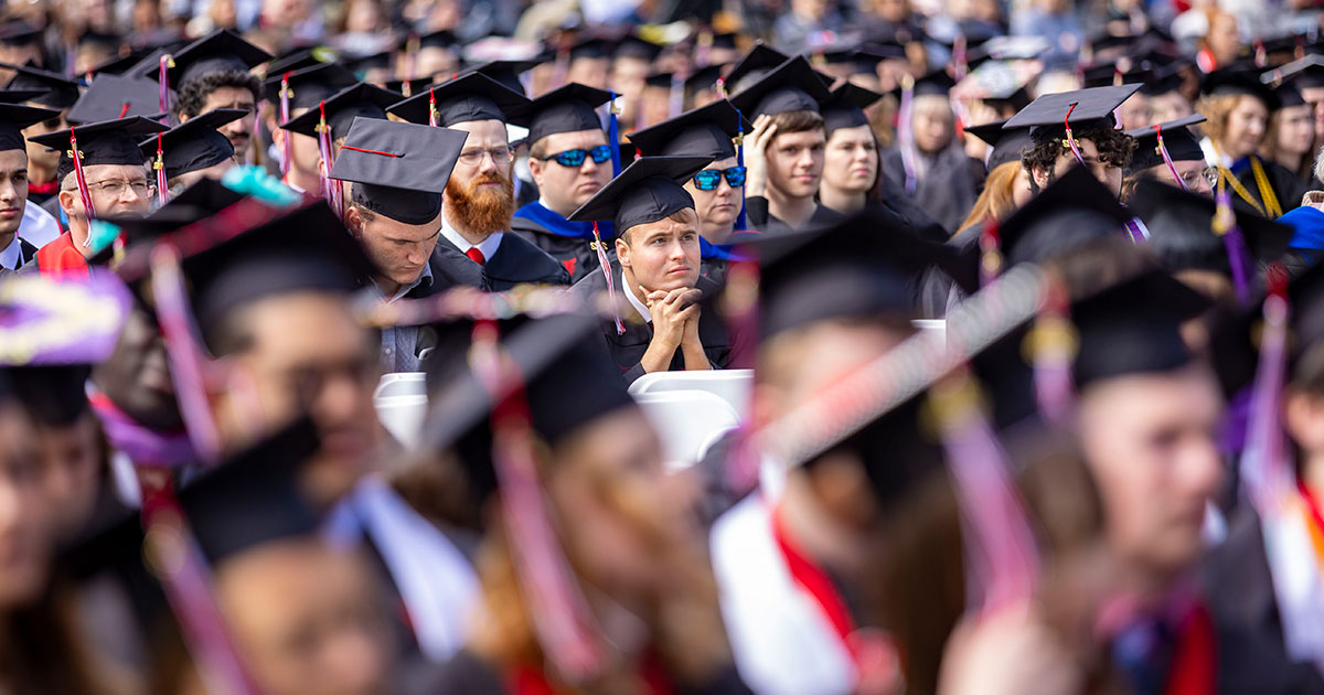 Graduates listening during commencement - Ball State University Spring 2022 Commencement
