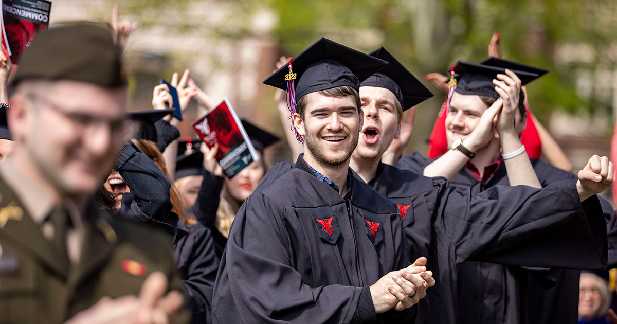 Graduates cheering - Ball State University Spring 2022 Commencement