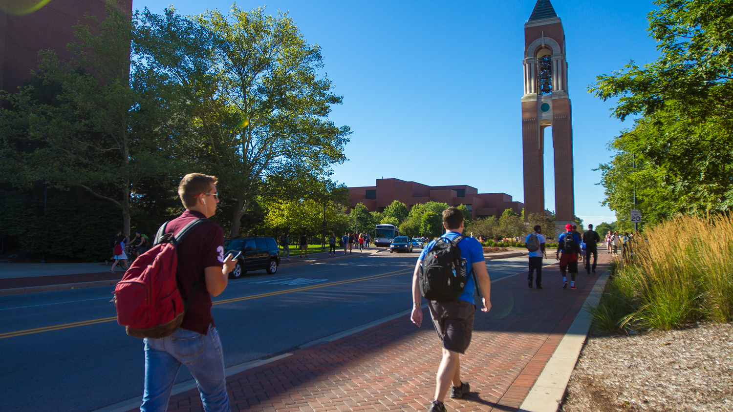students walking on campus