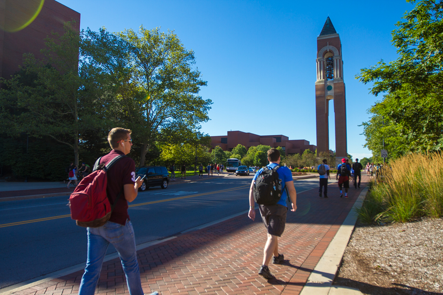 students walking on campus