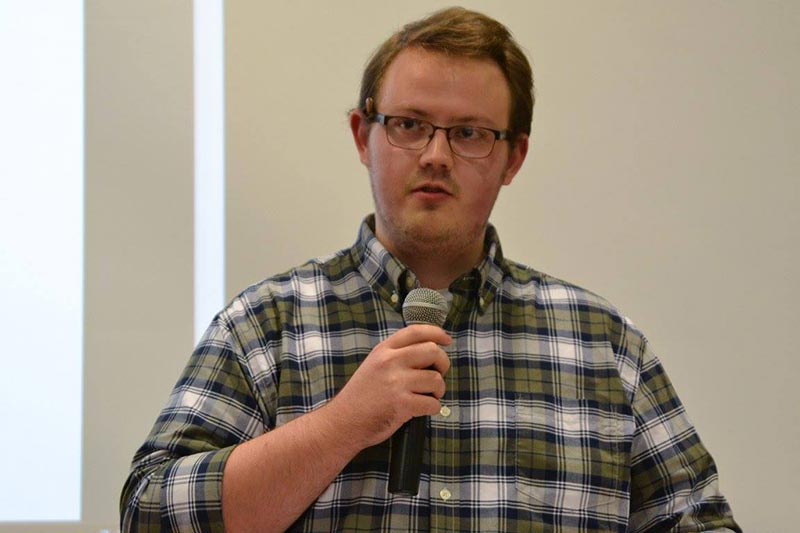 A student giving a presentation.