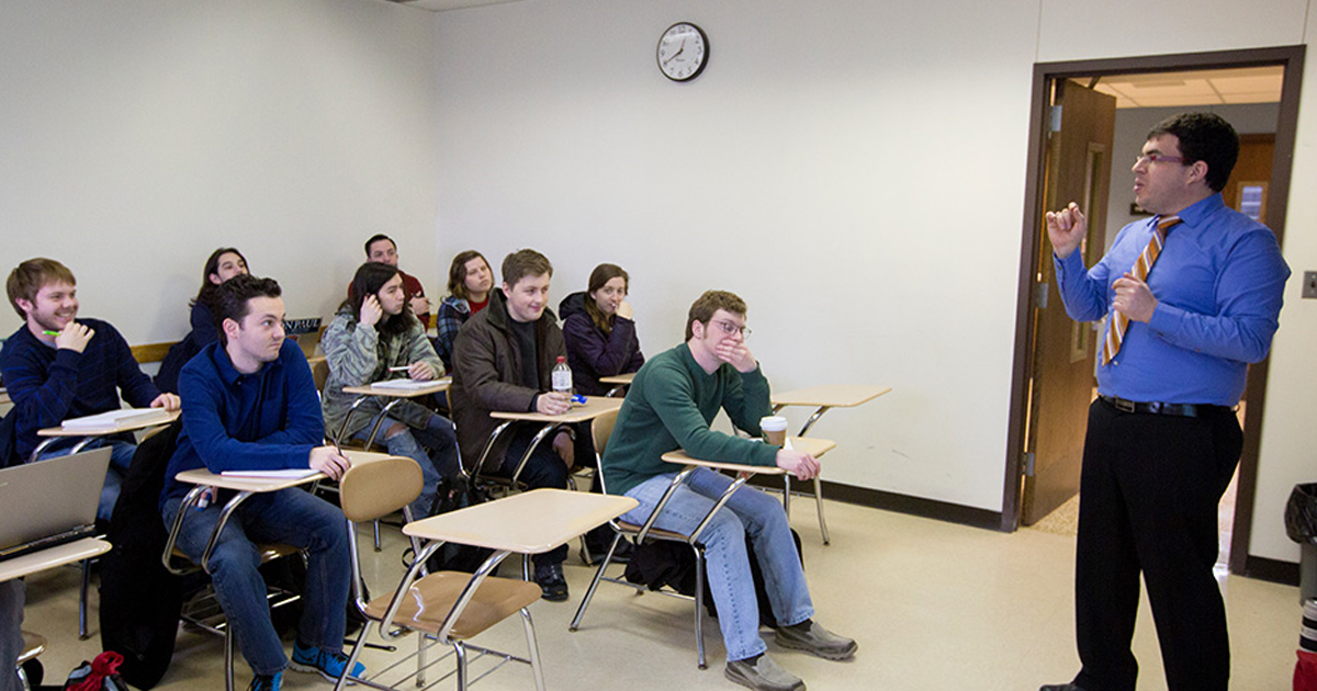 Students and professor in class