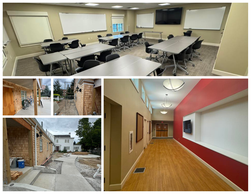 Ball State University building interiors exterior renovations including a classroom hallway and construction areas