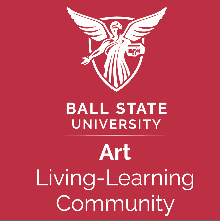 Red Background with Ball State Beneficence Logo and "Art Living-Learning Community" under it