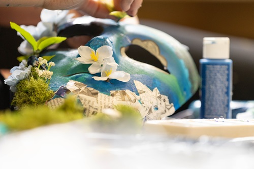 Close up of an ornate painted mask