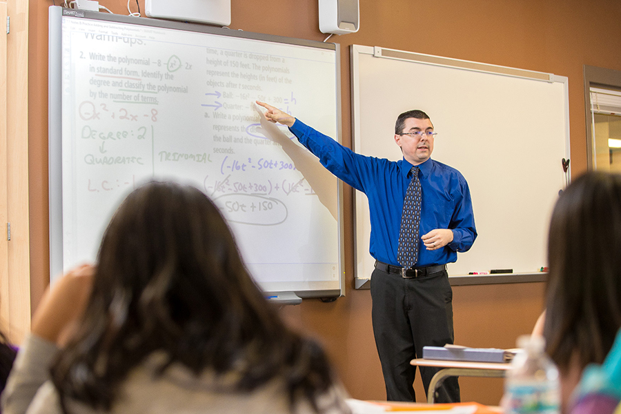 Professor talking to students