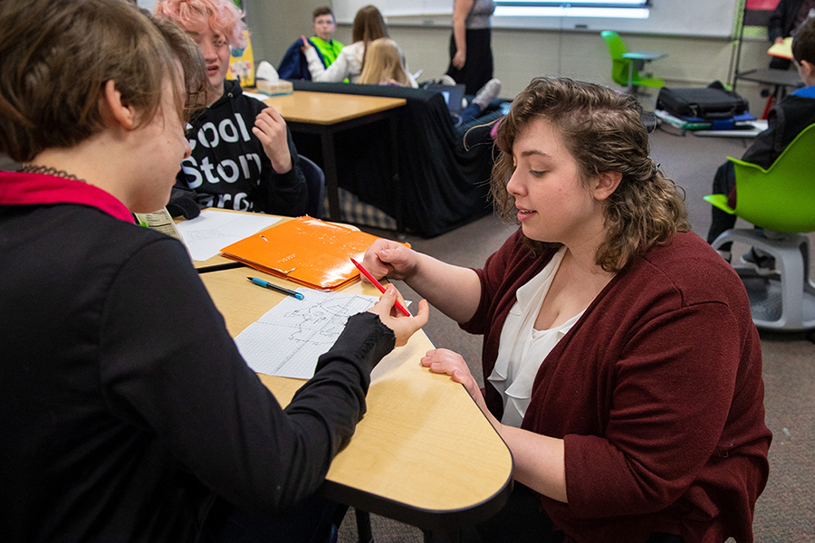 Ball State student helping in the classroom