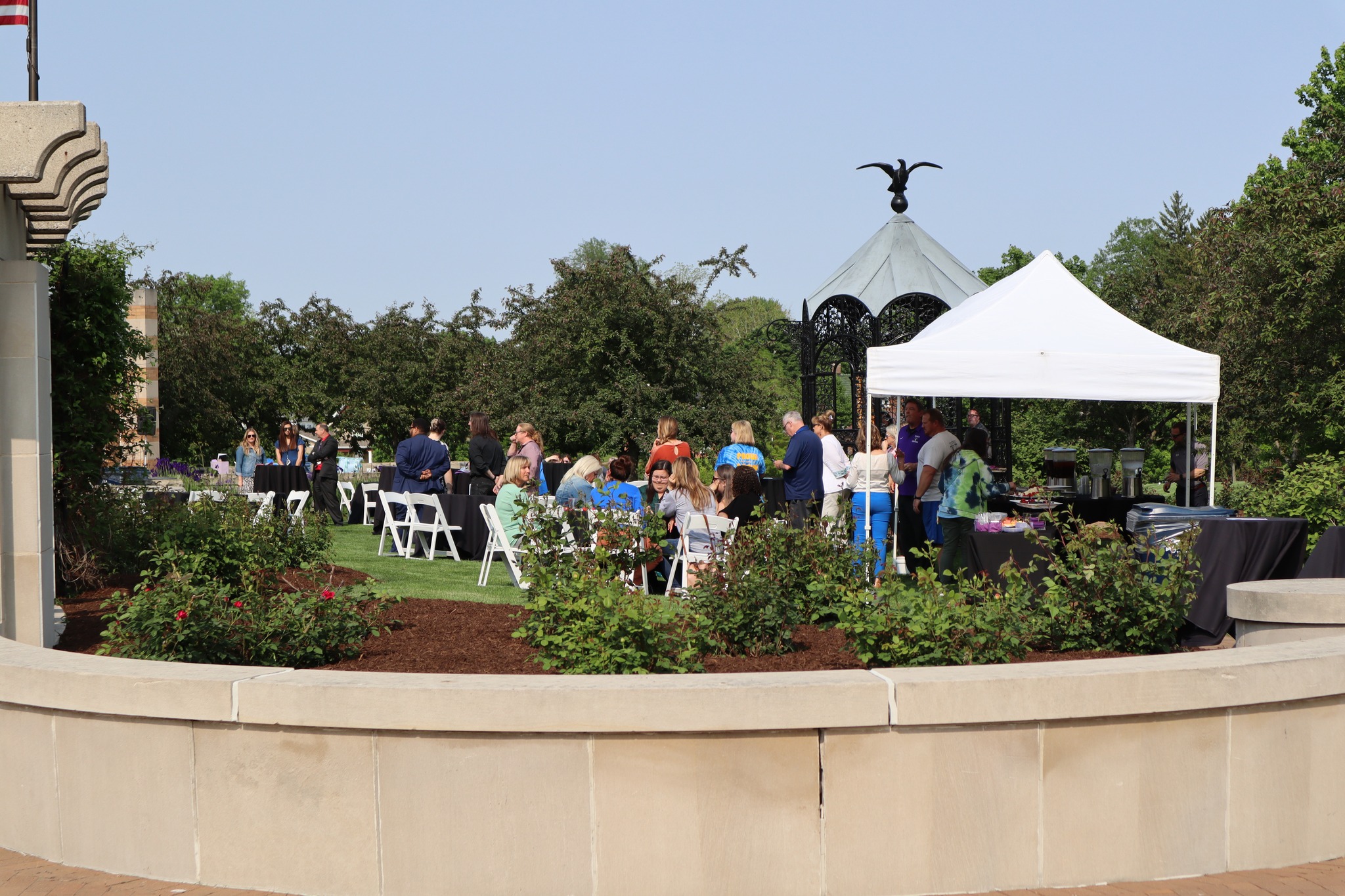 Teachers socialize at a wellness event