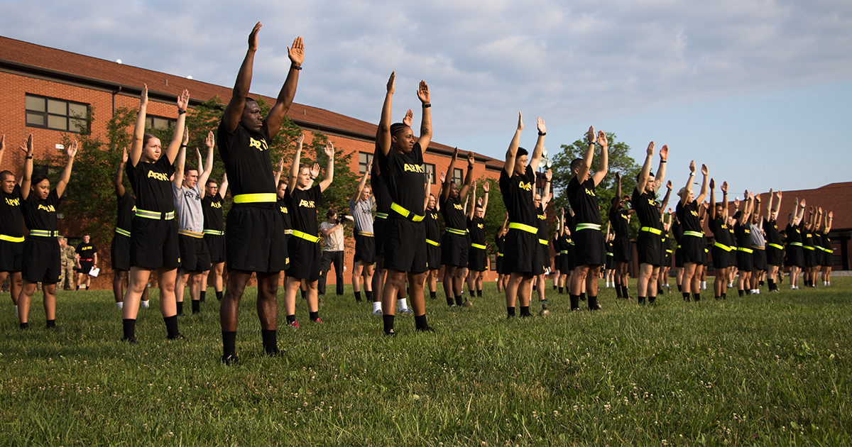 Soldiers exercising at Basic Camp