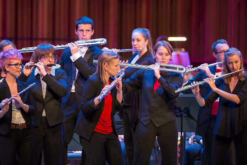 student woodwind ensemble performs on stage