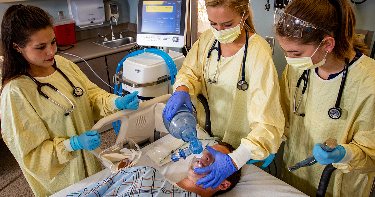 Respiratory Therapy students work with a patient