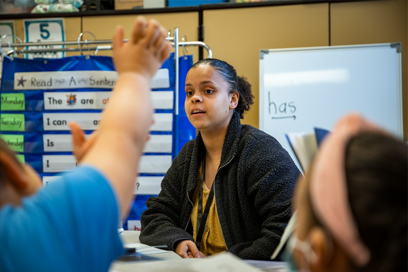 Applied Behavior Analysis student teacher in a supervised practical session with schoolchildren