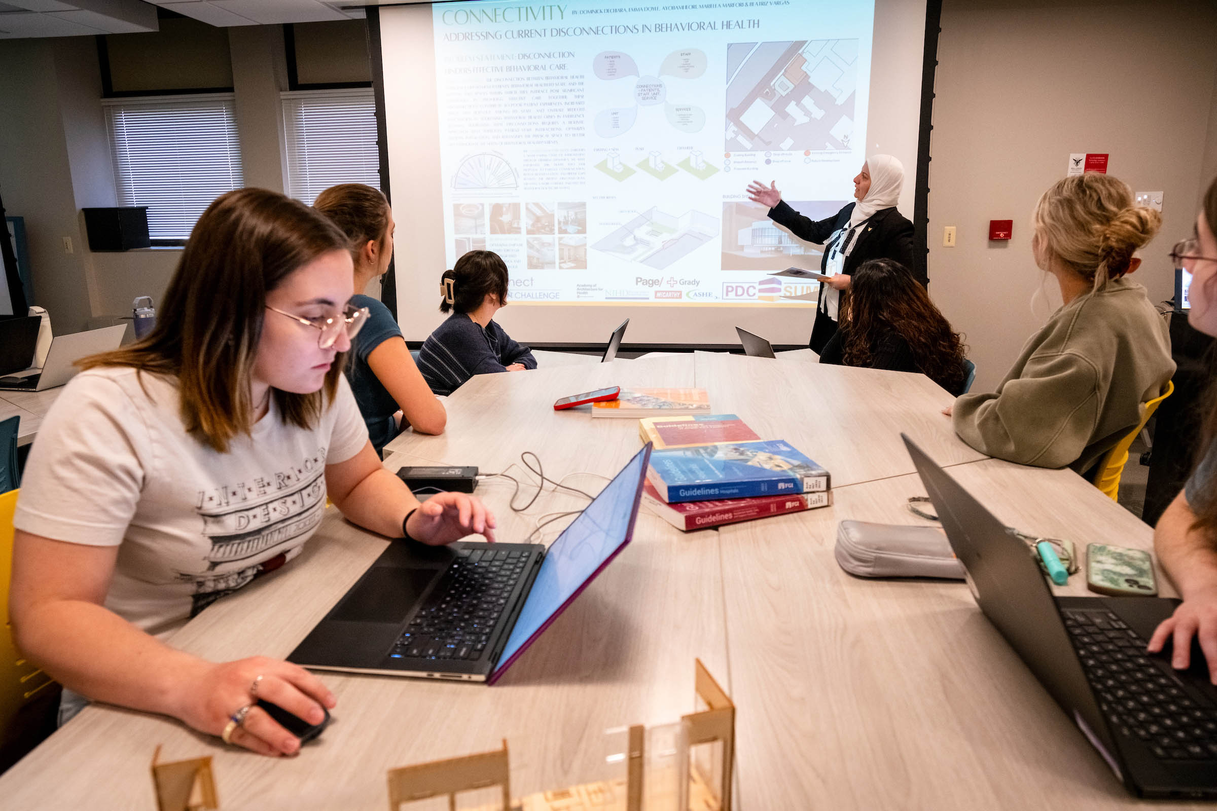 Students working in an interior design lab on Ball State's campus