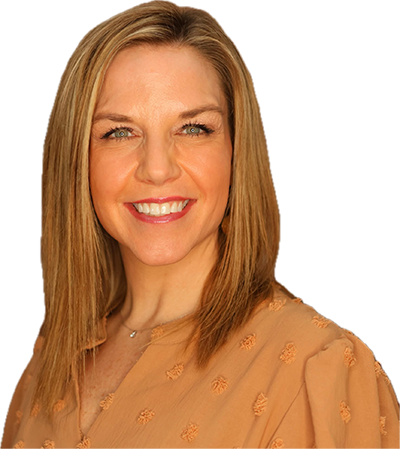 Asheley Harris, woman profile with medium blonde brown hair, big smile