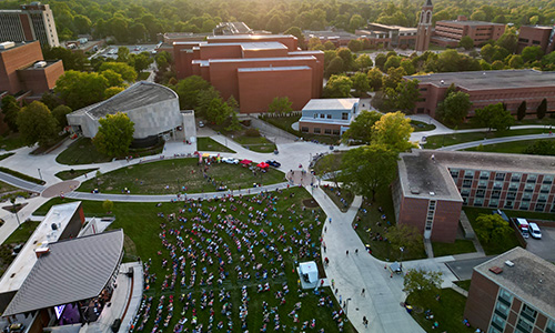 Arial view of amphitheater and campus