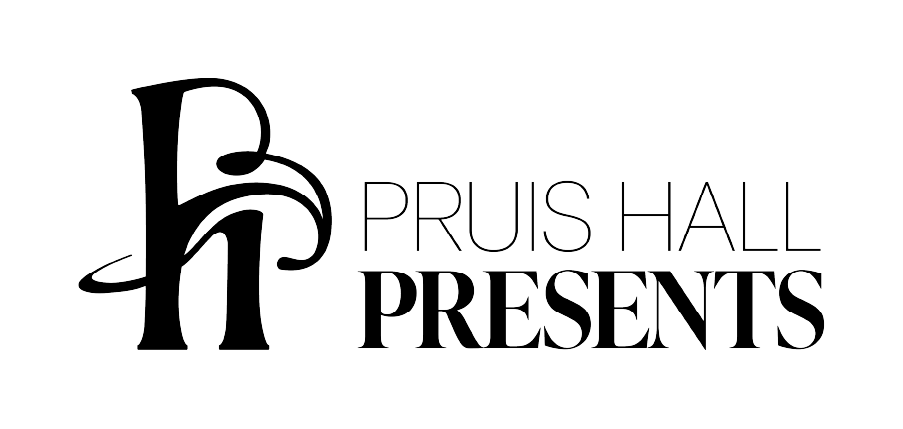 Black and white logo thatstates "Pruis Hall Presents"