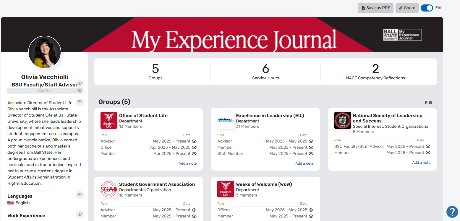 Ball State University My Experience Journal Edit Your Journal