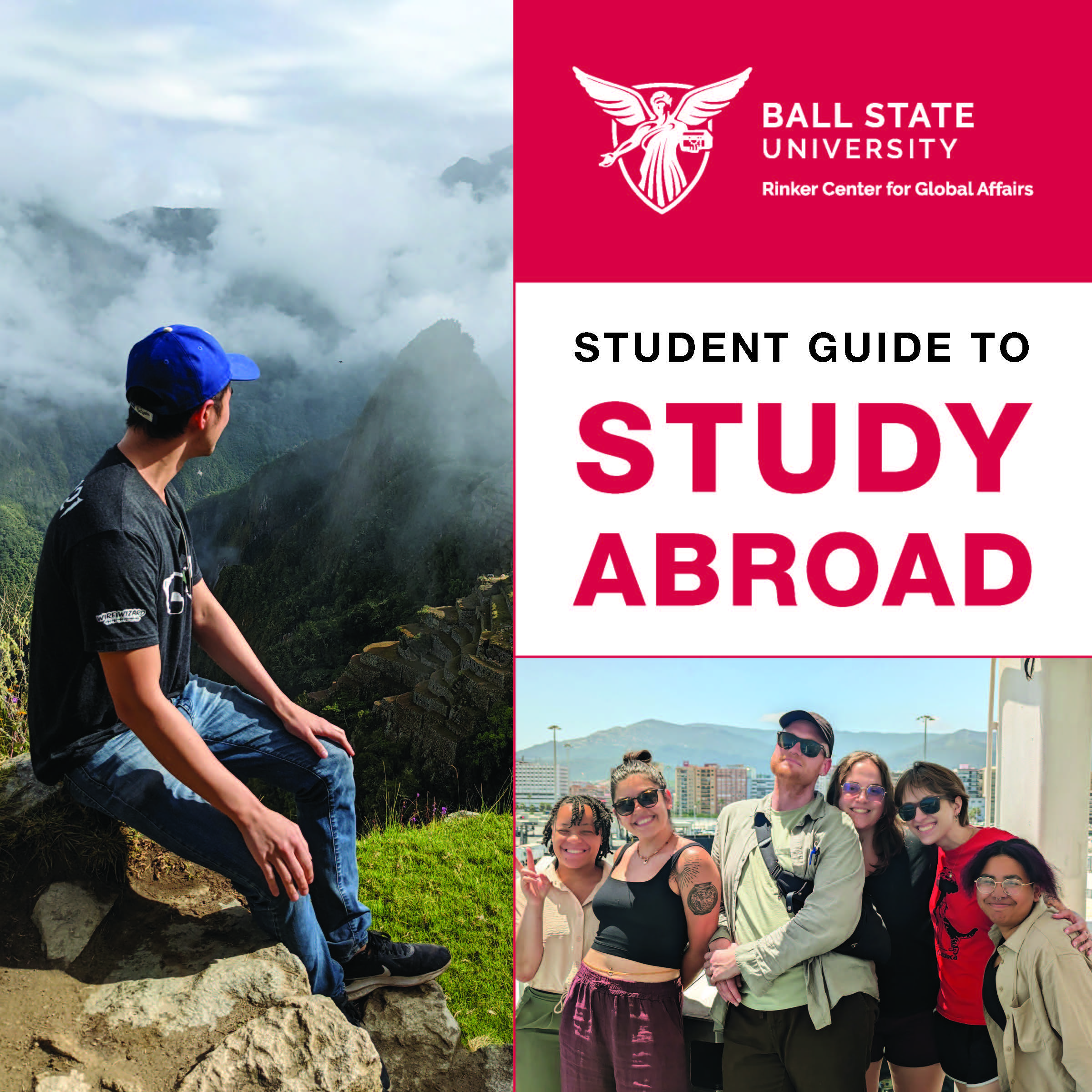 Cover Page for Study Abroad Student Handbook. Student sitting on rock looking into the distance.