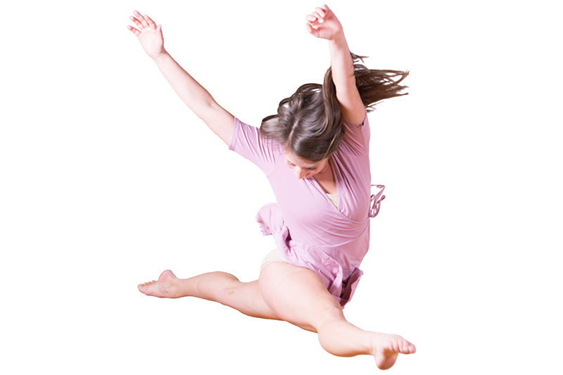 student dancing on white background