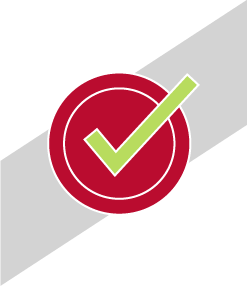 Red circle with a large green check mark inside, representing apply now 