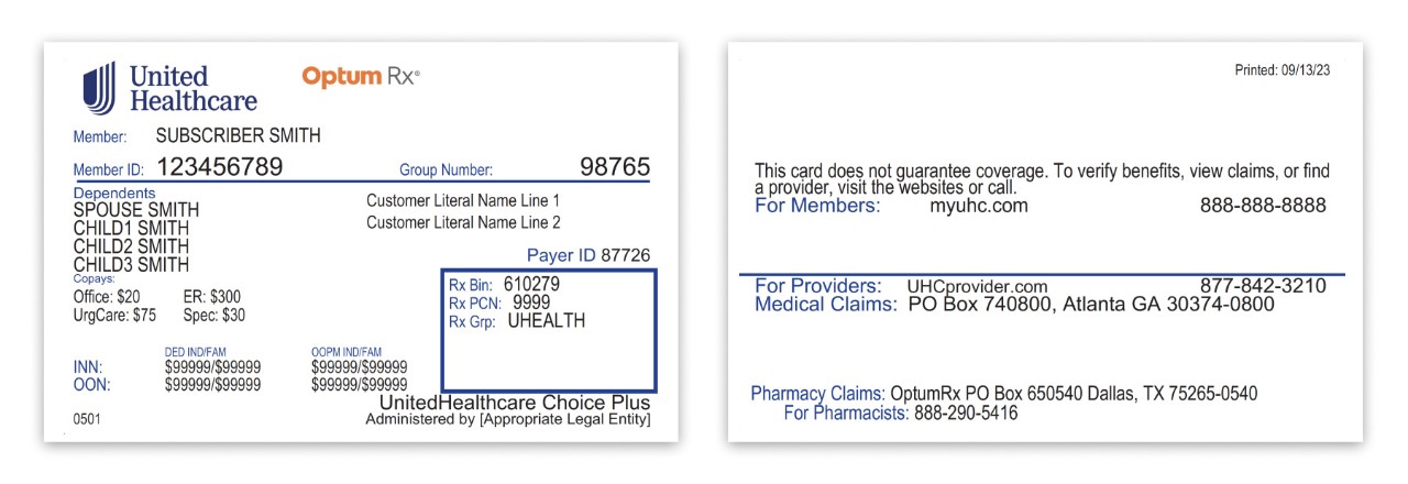 Fromt and back images of Health Insurance card
