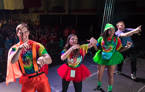 students on stage at Dance Marathon