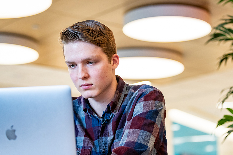 A nursing student works in the Interprofessional Education Virtual Simulation Lab