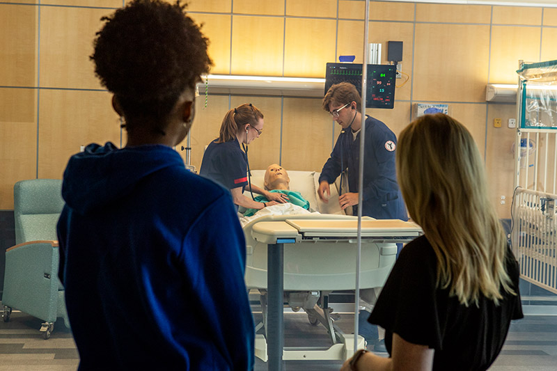 Nursing students work together in the Interprofessional Simulation Lab