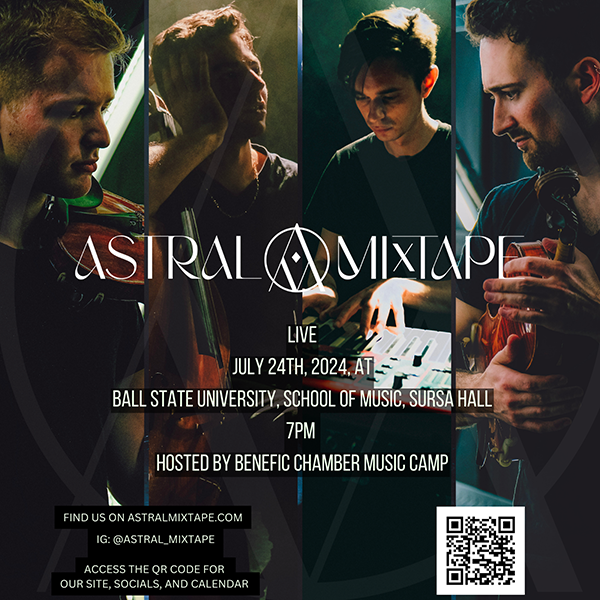 Astral Mixtape members each pose for portraits with their logo spanning across their photos.