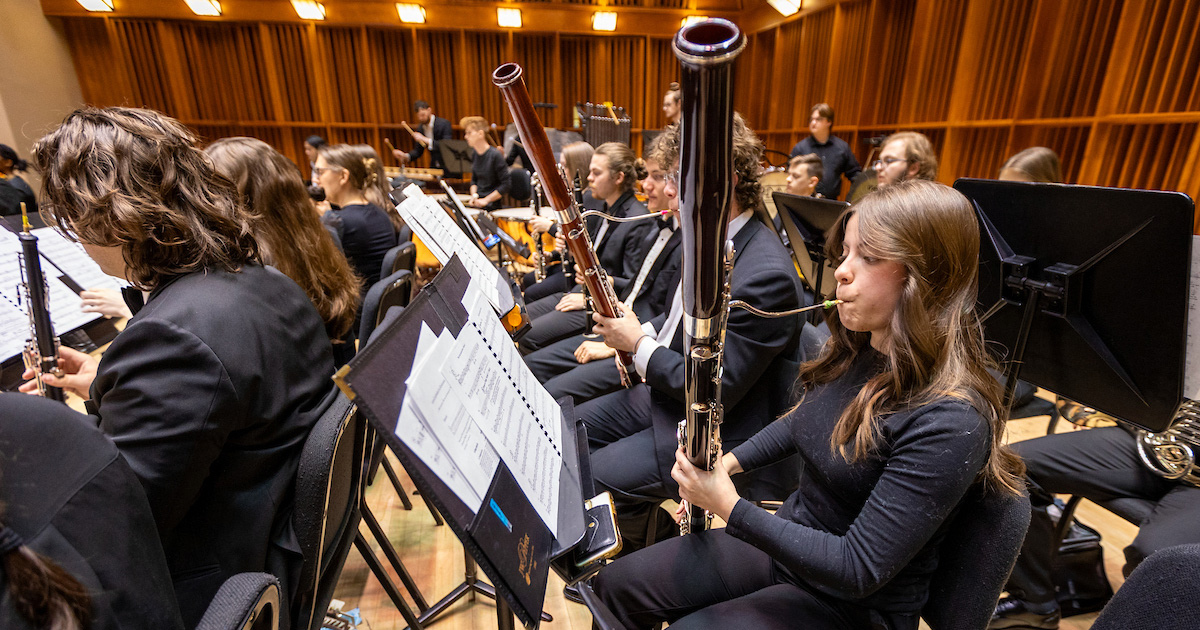 Ball State Symphony Orchestra on stage at Sursa Hall