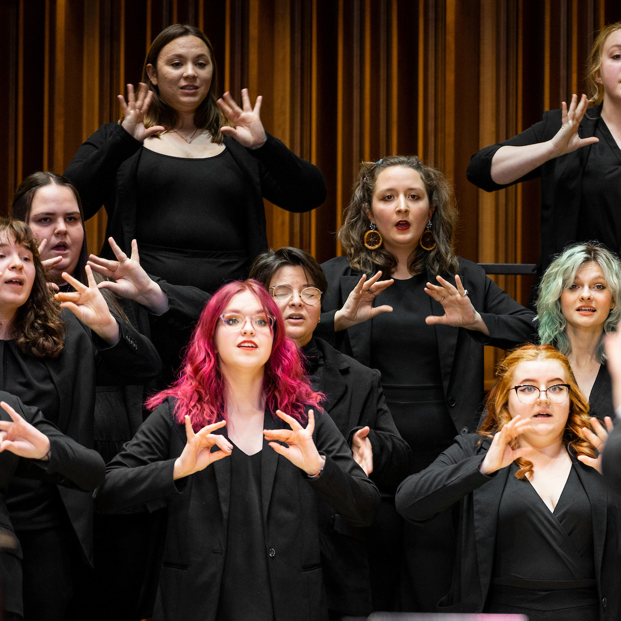 Ball State Choirs perform in Sursa Hall.