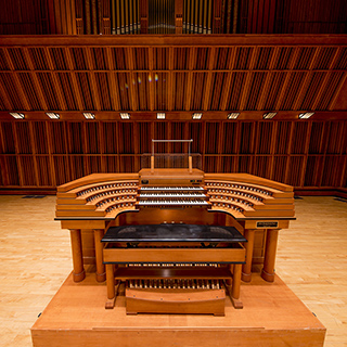 Organ console on Sursa Hall stage