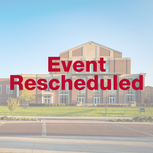 image of Sursa Hall with the words "Event Rescheduled" on it