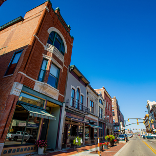 Downtown Muncie buildings on Sunny day