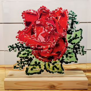 Red Rose and Green flowers made of Glass