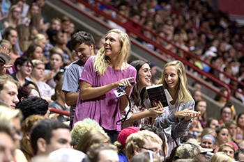 students singing fight song