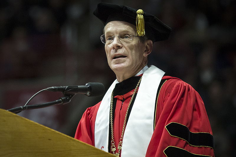 President Geoffrey S. Mearns speaking at Fall Commencement 2018