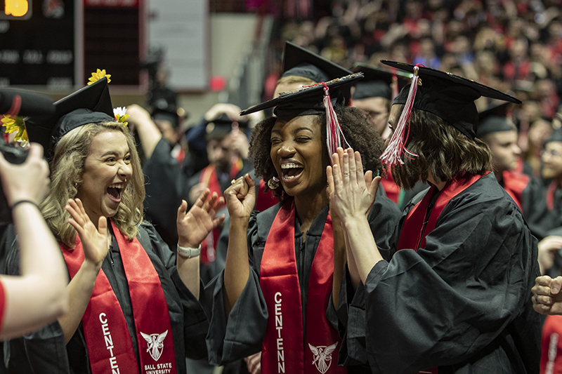 students cheering during Spring Commencement 2019