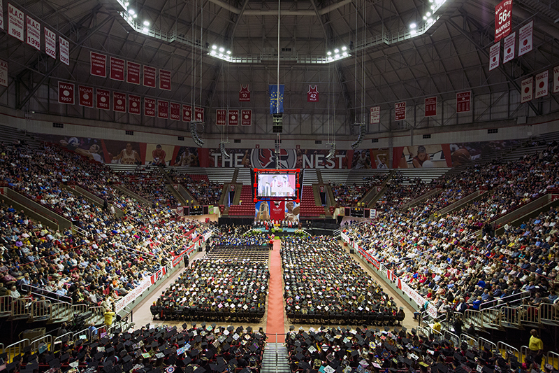 students, faculty, and families in Worthen Arena for Spring Commencement 2019