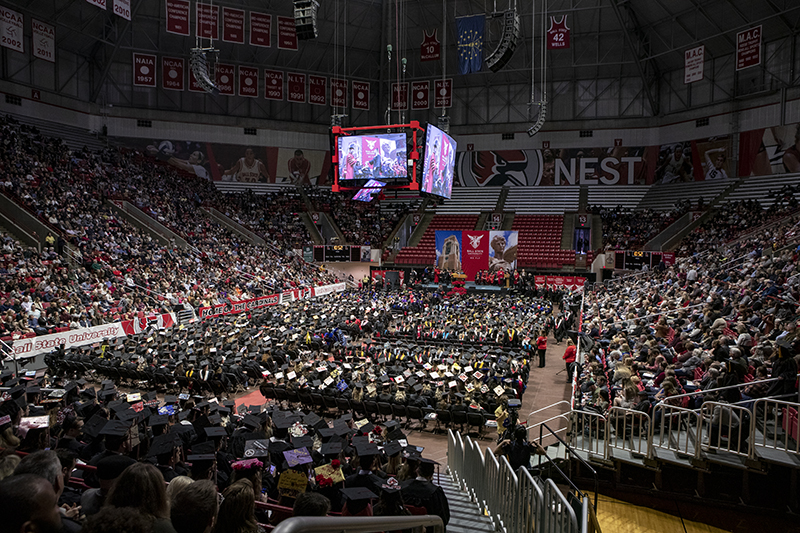 crowd in Worthen Arena at Fall Commencement 2019