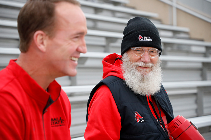 David Letterman and Payton Manning at Scheumann Stadium