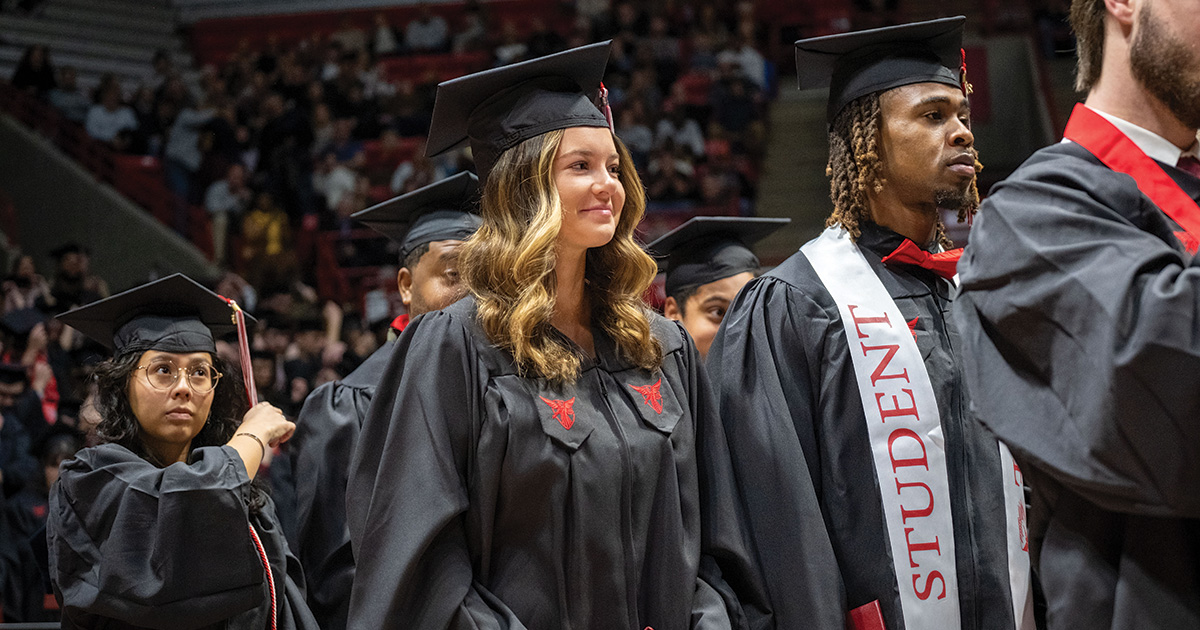 Students waiting in line to be recognized