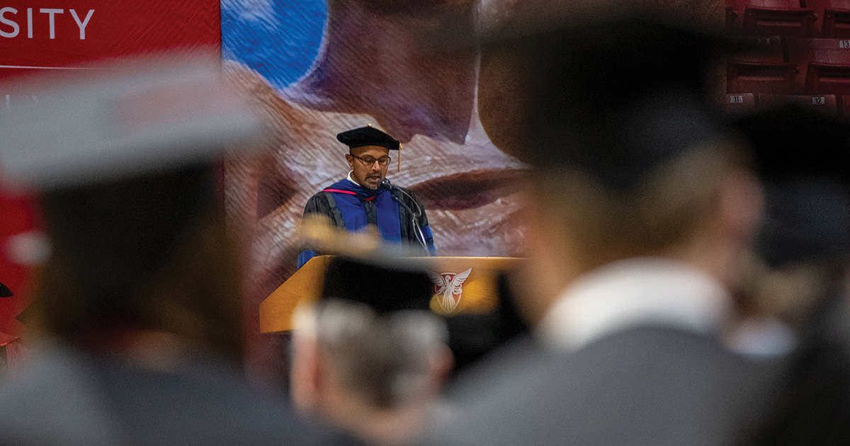Provost Anand Marri at podium
