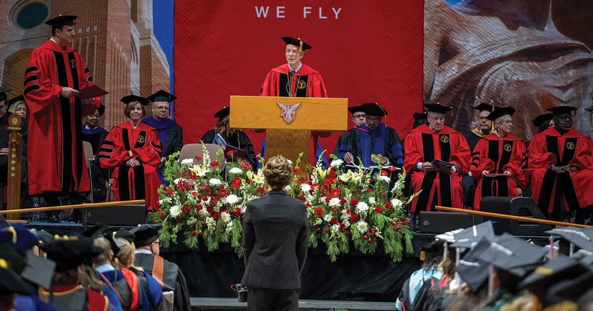 President Mearns speaking at podium