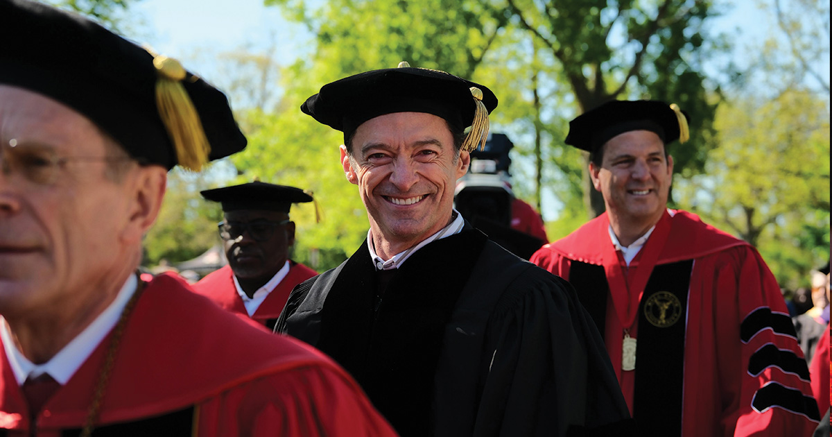 Actor Hugh Jackman entering with platform party